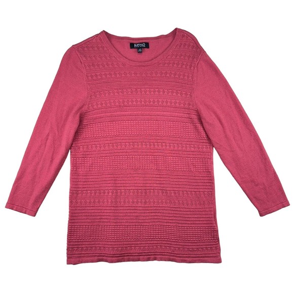 Buffalo David Bitton Sweater Sz Large Pink Boho Textured Knitted 3/4 Sleeves Top - Picture 2 of 7